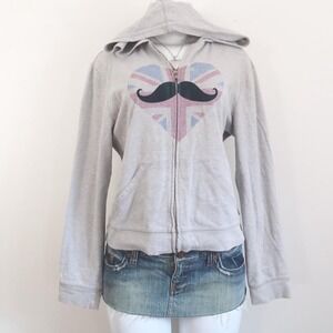 grey union jack mustache zip hoodie y2k